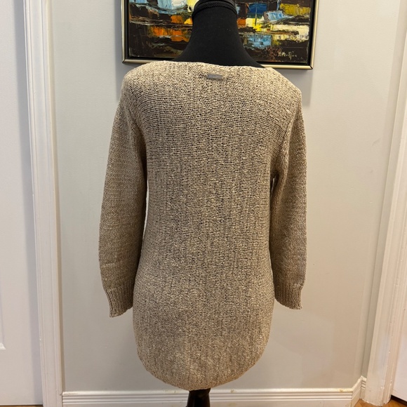 KARL LAGERFELD PARIS Knit Tunic Sweater M (Tag S) Beige Gold Shimmer 3/4 Sleeve - Picture 5 of 11